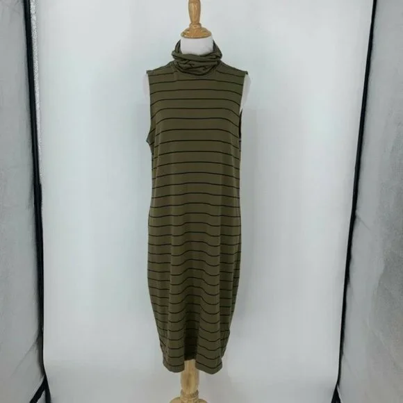 Old Navy Turtleneck Shift Dress Women Size M Stripe Sleeveless Knit Knee Length - Picture 2 of 10